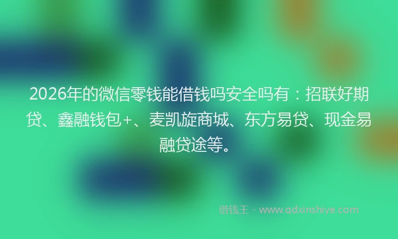 2026年的微信零钱能借钱吗安全吗有：招联好期贷、鑫融钱包+、麦凯旋商城、东方易贷、现金易融贷途等。