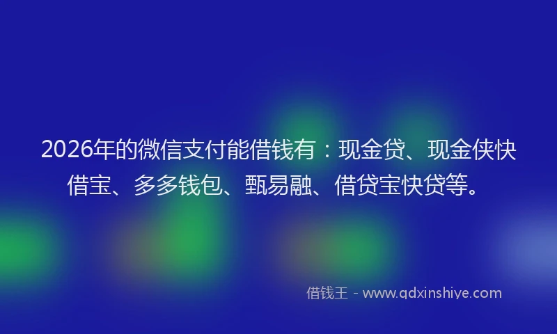 2026年的微信支付能借钱有：现金贷、现金侠快借宝、多多钱包、甄易融、借贷宝快贷等。