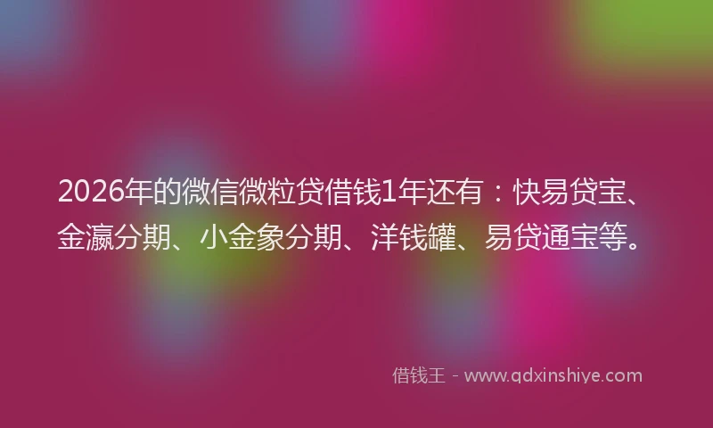 2026年的微信微粒贷借钱1年还有：快易贷宝、金瀛分期、小金象分期、洋钱罐、易贷通宝等。