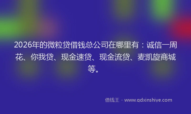 2026年的微粒贷借钱总公司在哪里有：诚信一周花、你我贷、现金速贷、现金流贷、麦凯旋商城等。