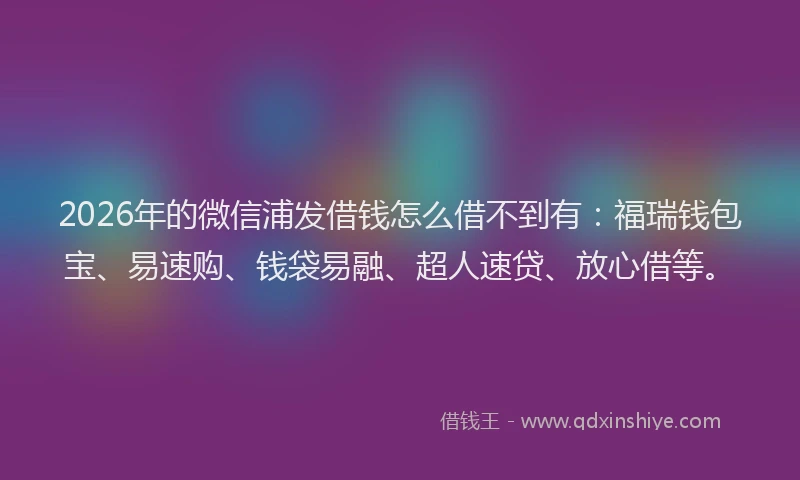 2026年的微信浦发借钱怎么借不到有：福瑞钱包宝、易速购、钱袋易融、超人速贷、放心借等。