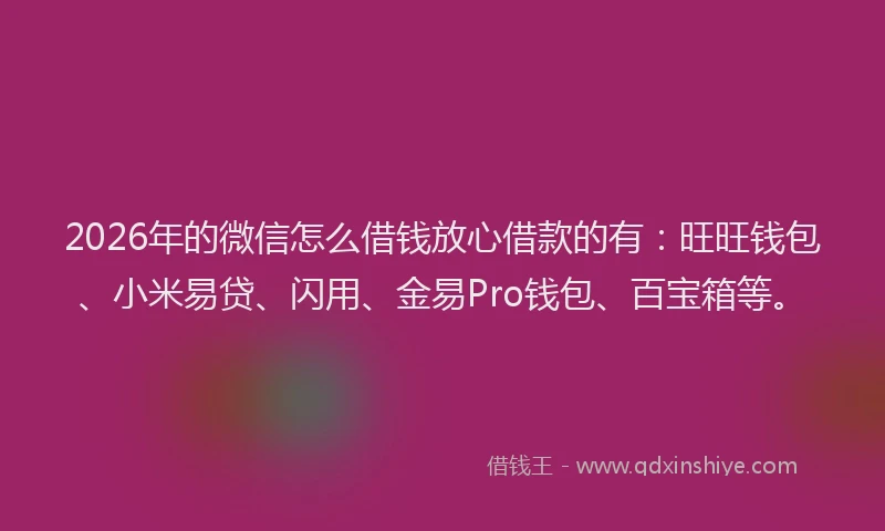2026年的微信怎么借钱放心借款的有：旺旺钱包、小米易贷、闪用、金易Pro钱包、百宝箱等。