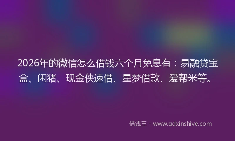 2026年的微信怎么借钱六个月免息有：易融贷宝盒、闲猪、现金侠速借、星梦借款、爱帮米等。