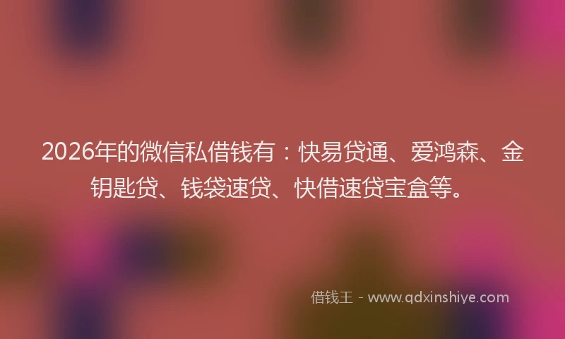 2026年的微信私借钱有：快易贷通、爱鸿森、金钥匙贷、钱袋速贷、快借速贷宝盒等。
