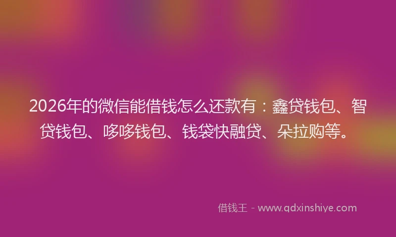 2026年的微信能借钱怎么还款有：鑫贷钱包、智贷钱包、哆哆钱包、钱袋快融贷、朵拉购等。