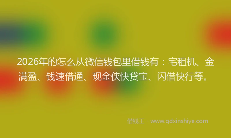 2026年的怎么从微信钱包里借钱有：宅租机、金满盈、钱速借通、现金侠快贷宝、闪借快行等。