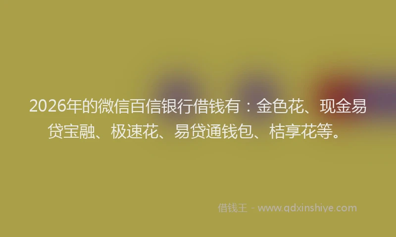 2026年的微信百信银行借钱有：金色花、现金易贷宝融、极速花、易贷通钱包、桔享花等。
