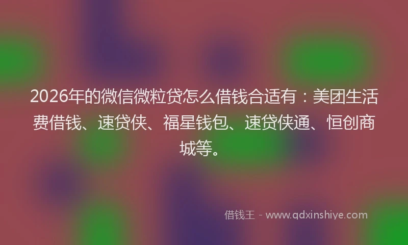 2026年的微信微粒贷怎么借钱合适有：美团生活费借钱、速贷侠、福星钱包、速贷侠通、恒创商城等。