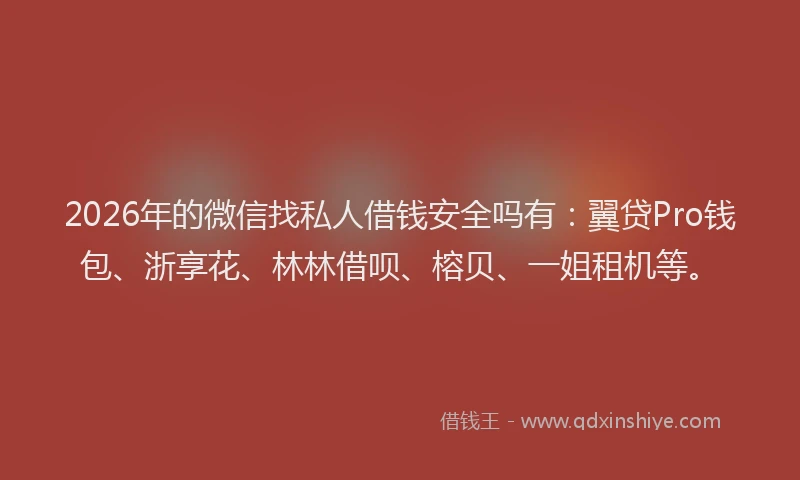 2026年的微信找私人借钱安全吗有：翼贷Pro钱包、浙享花、林林借呗、榕贝、一姐租机等。