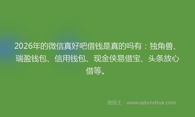 2026年的微信真好吧借钱是真的吗有：独角兽、瑞盈钱包、信用钱包、现金侠易借宝、头条放心借等。