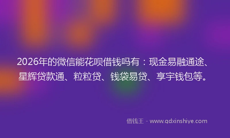 2026年的微信能花呗借钱吗有：现金易融通途、星辉贷款通、粒粒贷、钱袋易贷、享宇钱包等。