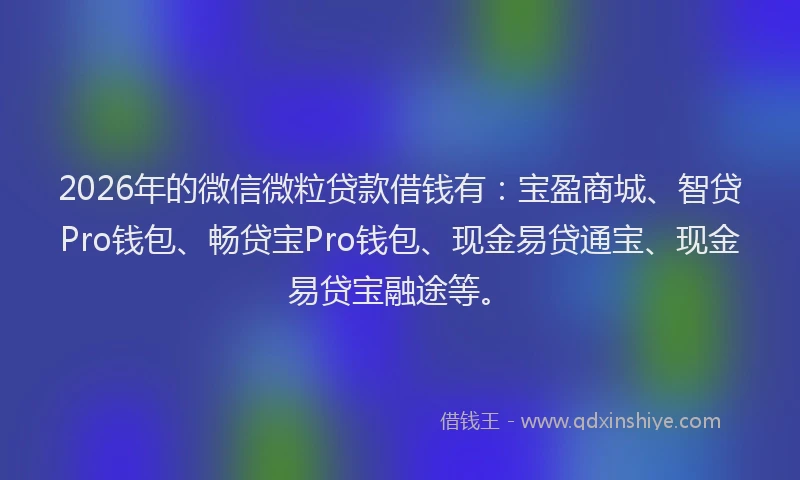 2026年的微信微粒贷款借钱有：宝盈商城、智贷Pro钱包、畅贷宝Pro钱包、现金易贷通宝、现金易贷宝融途等。