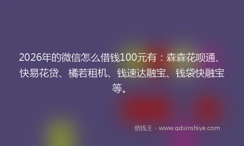 2026年的微信怎么借钱100元有：森森花呗通、快易花贷、橘若租机、钱速达融宝、钱袋快融宝等。