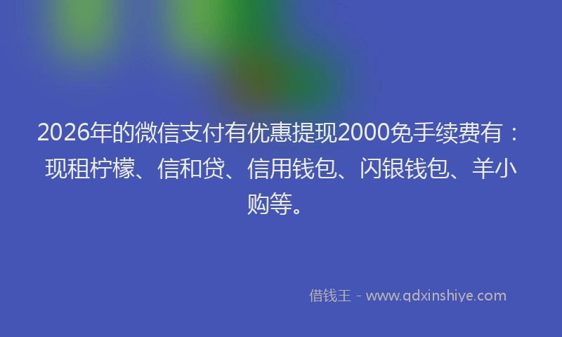 2026年的微信支付有优惠提现2000免手续费有：现租柠檬、信和贷、信用钱包、闪银钱包、羊小购等。