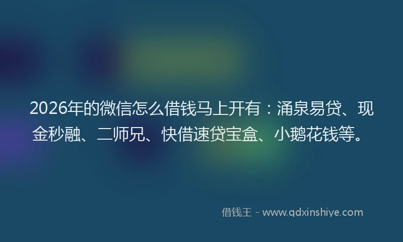 2026年的微信怎么借钱马上开有：涌泉易贷、现金秒融、二师兄、快借速贷宝盒、小鹅花钱等。