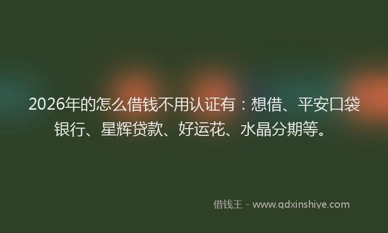 2026年的怎么借钱不用认证有：想借、平安口袋银行、星辉贷款、好运花、水晶分期等。