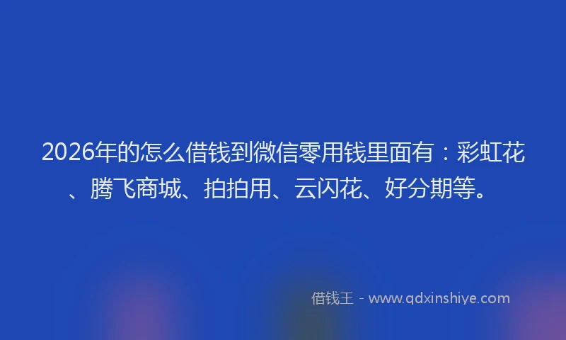 2026年的怎么借钱到微信零用钱里面有：彩虹花、腾飞商城、拍拍用、云闪花、好分期等。