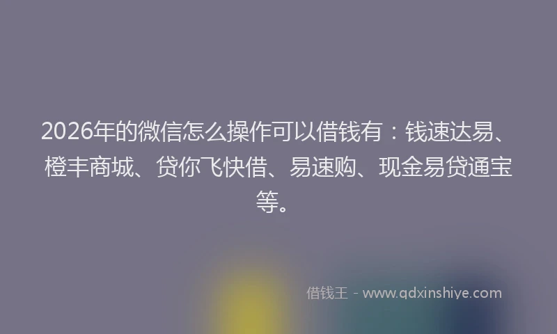 2026年的微信怎么操作可以借钱有：钱速达易、橙丰商城、贷你飞快借、易速购、现金易贷通宝等。