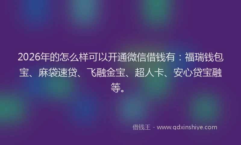2026年的怎么样可以开通微信借钱有：福瑞钱包宝、麻袋速贷、飞融金宝、超人卡、安心贷宝融等。