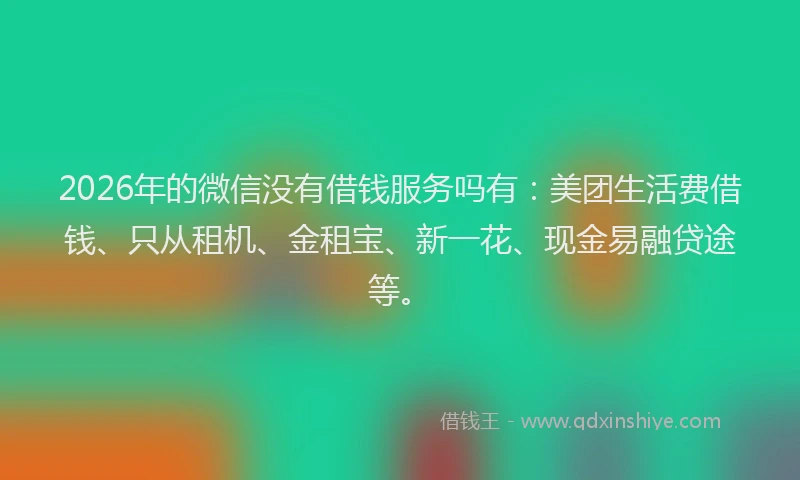 2026年的微信没有借钱服务吗有：美团生活费借钱、只从租机、金租宝、新一花、现金易融贷途等。