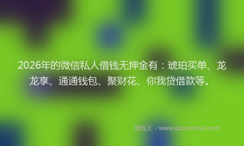 2026年的微信私人借钱无押金有：琥珀买单、龙龙享、通通钱包、聚财花、你我贷借款等。