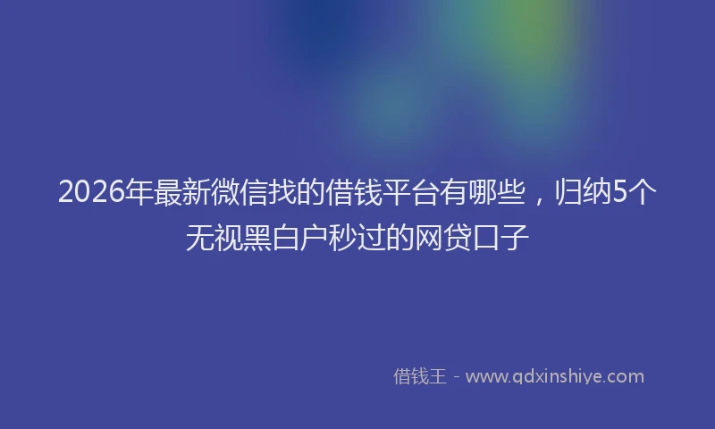 2026年最新微信找的借钱平台有哪些，归纳5个无视黑白户秒过的网贷口子