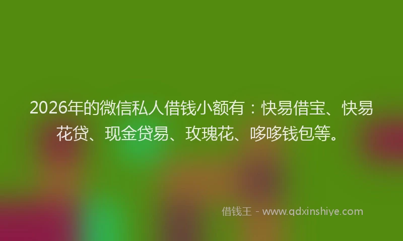 2026年的微信私人借钱小额有：快易借宝、快易花贷、现金贷易、玫瑰花、哆哆钱包等。