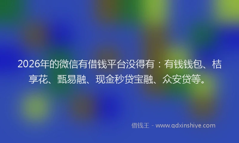 2026年的微信有借钱平台没得有：有钱钱包、桔享花、甄易融、现金秒贷宝融、众安贷等。