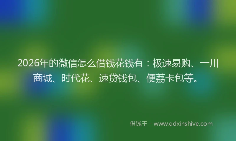 2026年的微信怎么借钱花钱有：极速易购、一川商城、时代花、速贷钱包、便荔卡包等。