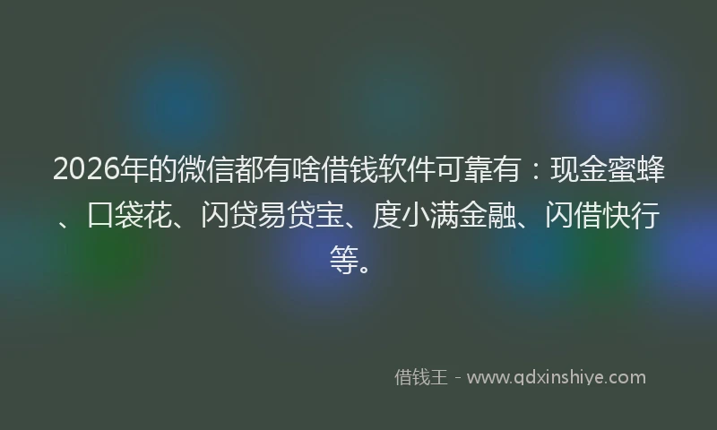 2026年的微信都有啥借钱软件可靠有：现金蜜蜂、口袋花、闪贷易贷宝、度小满金融、闪借快行等。