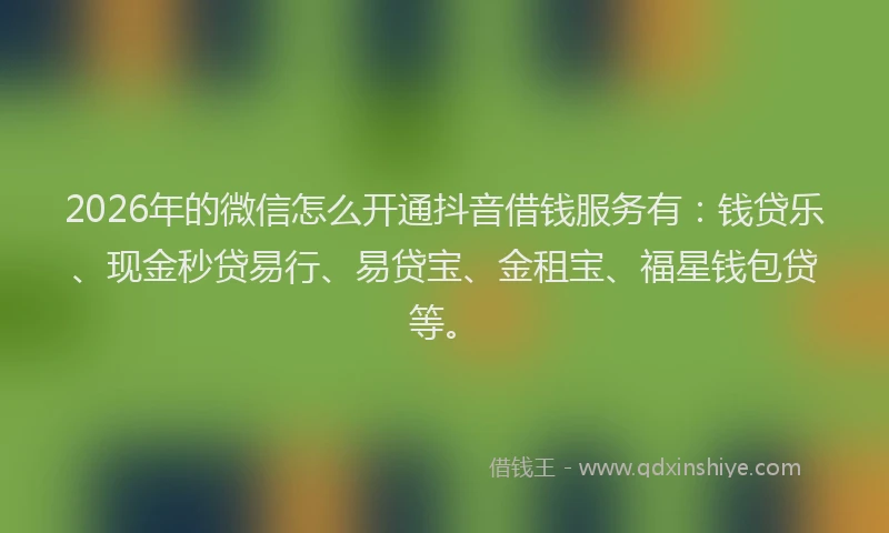 2026年的微信怎么开通抖音借钱服务有：钱贷乐、现金秒贷易行、易贷宝、金租宝、福星钱包贷等。
