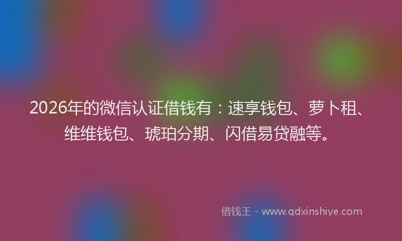 2026年的微信认证借钱有：速享钱包、萝卜租、维维钱包、琥珀分期、闪借易贷融等。