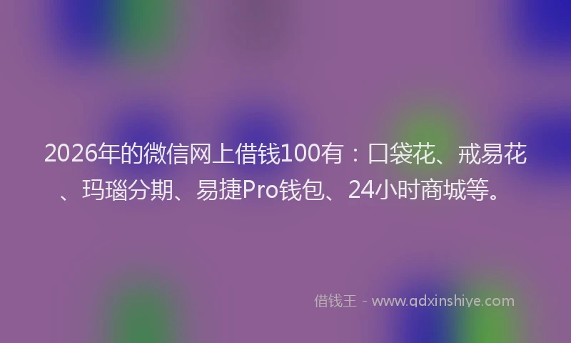 2026年的微信网上借钱100有：口袋花、戒易花、玛瑙分期、易捷Pro钱包、24小时商城等。