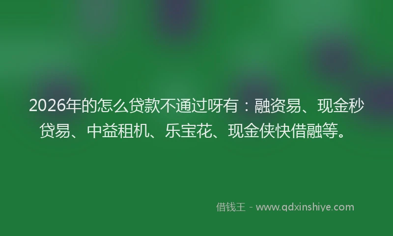 2026年的怎么贷款不通过呀有:融资易、现金秒贷易、中益租机、乐宝花、现金侠快借融等。