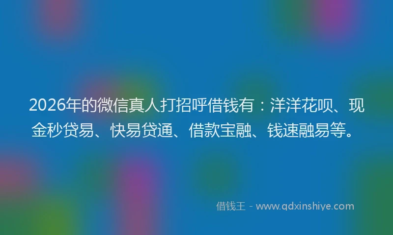 2026年的微信真人打招呼借钱有：洋洋花呗、现金秒贷易、快易贷通、借款宝融、钱速融易等。
