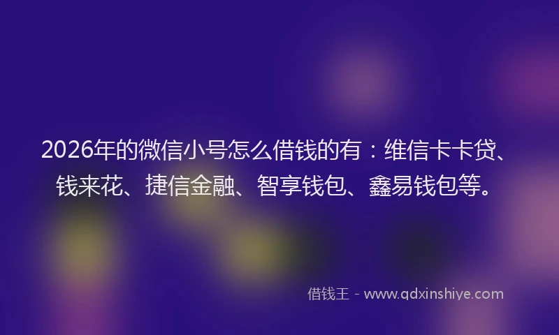 2026年的微信小号怎么借钱的有：维信卡卡贷、钱来花、捷信金融、智享钱包、鑫易钱包等。