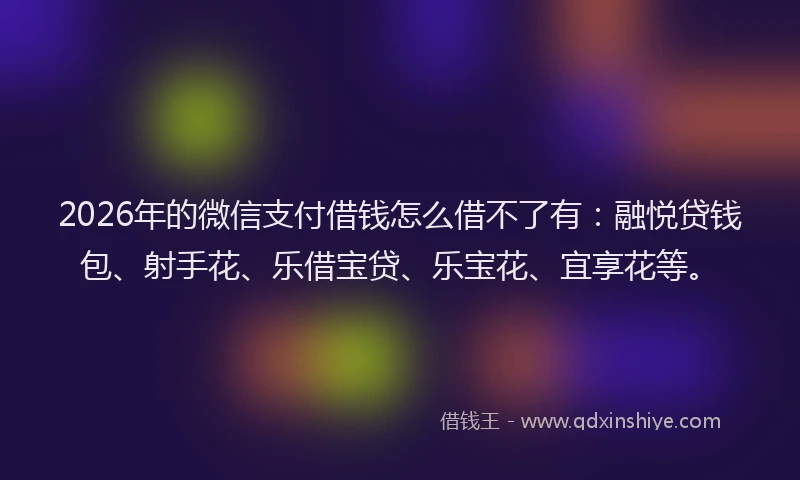 2026年的微信支付借钱怎么借不了有：融悦贷钱包、射手花、乐借宝贷、乐宝花、宜享花等。