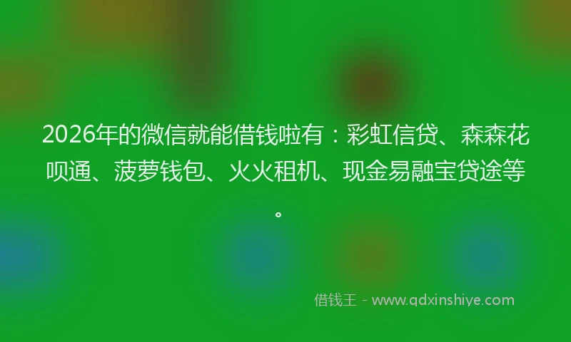 2026年的微信就能借钱啦有：彩虹信贷、森森花呗通、菠萝钱包、火火租机、现金易融宝贷途等。