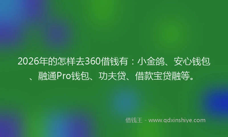 2026年的怎样去360借钱有：小金鸽、安心钱包、融通Pro钱包、功夫贷、借款宝贷融等。