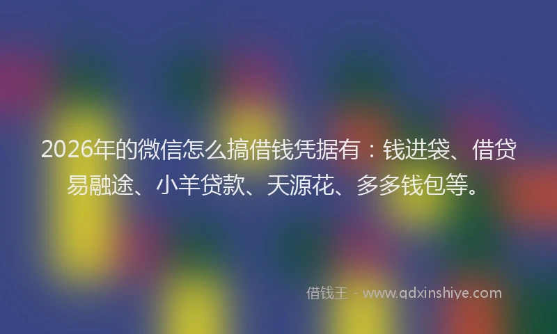 2026年的微信怎么搞借钱凭据有：钱进袋、借贷易融途、小羊贷款、天源花、多多钱包等。