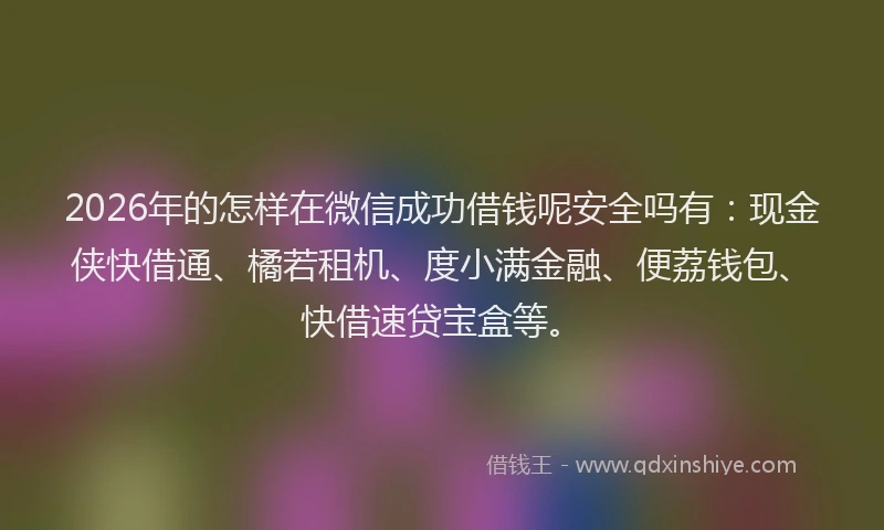 2026年的怎样在微信成功借钱呢安全吗有：现金侠快借通、橘若租机、度小满金融、便荔钱包、快借速贷宝盒等。