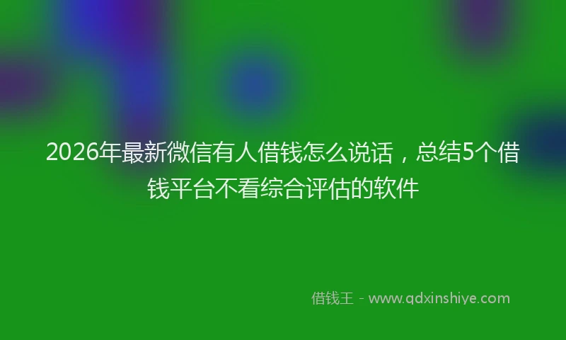 2026年最新微信有人借钱怎么说话，总结5个借钱平台不看综合评估的软件