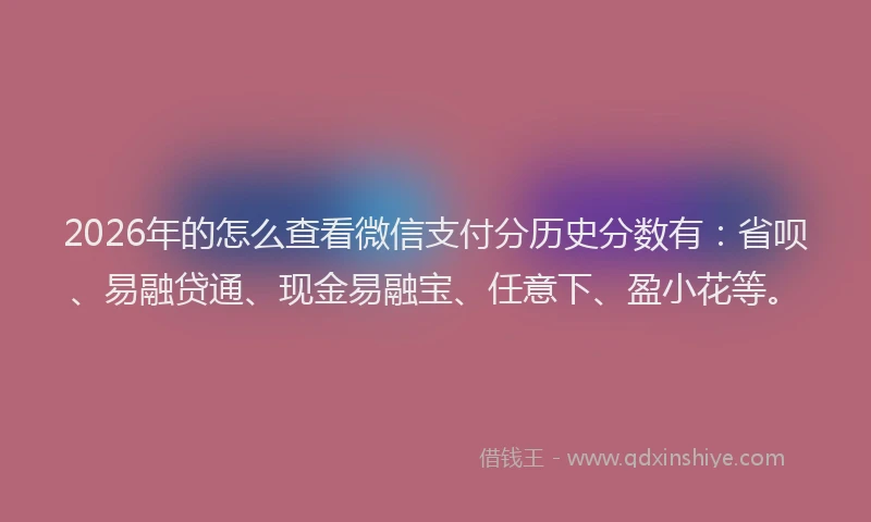 2026年的怎么查看微信支付分历史分数有：省呗、易融贷通、现金易融宝、任意下、盈小花等。