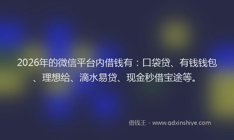 2026年的微信平台内借钱有：口袋贷、有钱钱包、理想给、滴水易贷、现金秒借宝途等。
