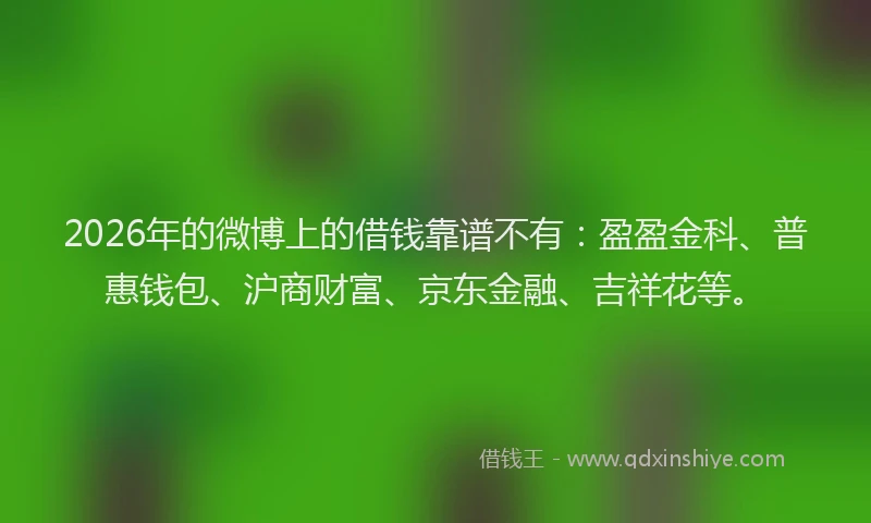 2026年的微博上的借钱靠谱不有：盈盈金科、普惠钱包、沪商财富、京东金融、吉祥花等。