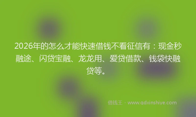 2026年的怎么才能快速借钱不看征信有：现金秒融途、闪贷宝融、龙龙用、爱贷借款、钱袋快融贷等。