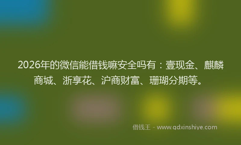 2026年的微信能借钱嘛安全吗有：壹现金、麒麟商城、浙享花、沪商财富、珊瑚分期等。