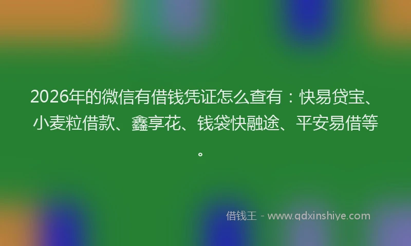 2026年的微信有借钱凭证怎么查有：快易贷宝、小麦粒借款、鑫享花、钱袋快融途、平安易借等。