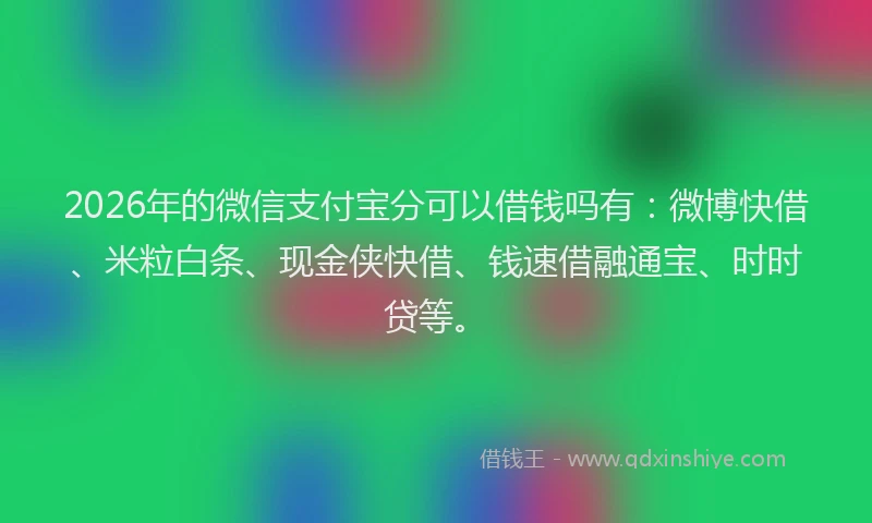 2026年的微信支付宝分可以借钱吗有：微博快借、米粒白条、现金侠快借、钱速借融通宝、时时贷等。