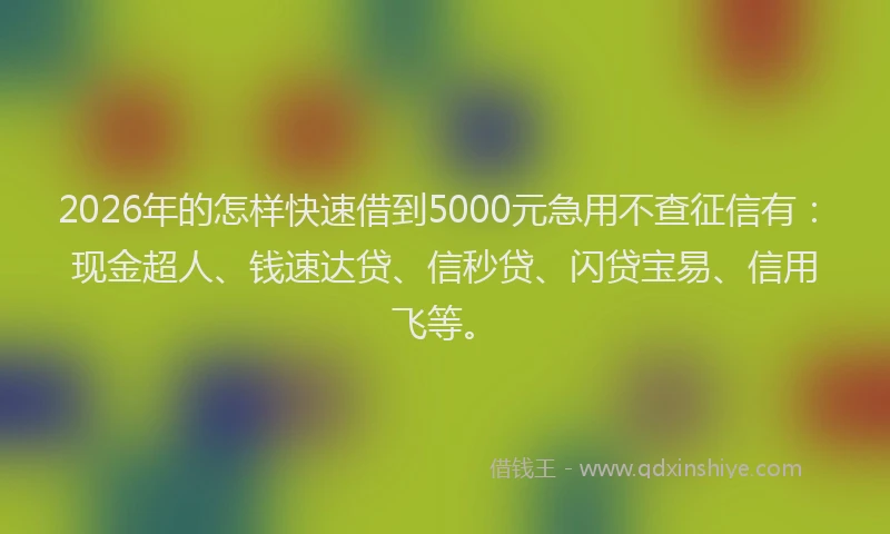 2026年的怎样快速借到5000元急用不查征信有：现金超人、钱速达贷、信秒贷、闪贷宝易、信用飞等。